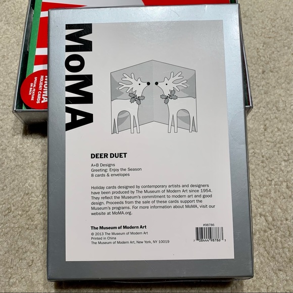 New MOMA 3D Pop- Up Holiday Christmas Cards Red Reindeer Duet 8 card envelope - Picture 2 of 3